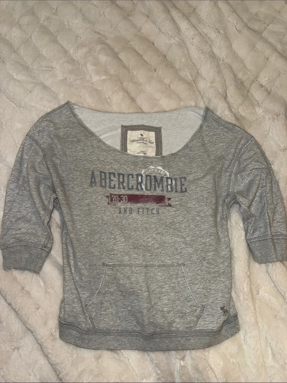 Abercrombie & Fitch Gray Women's Scoopneck Three Quarter Sleeve Sweatshirt